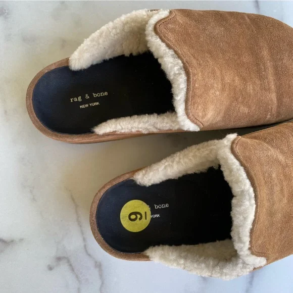 RAG & BONE Tan Suede Leather Sherpa Clog Mule Size EU 39 - Picture 3 of 7